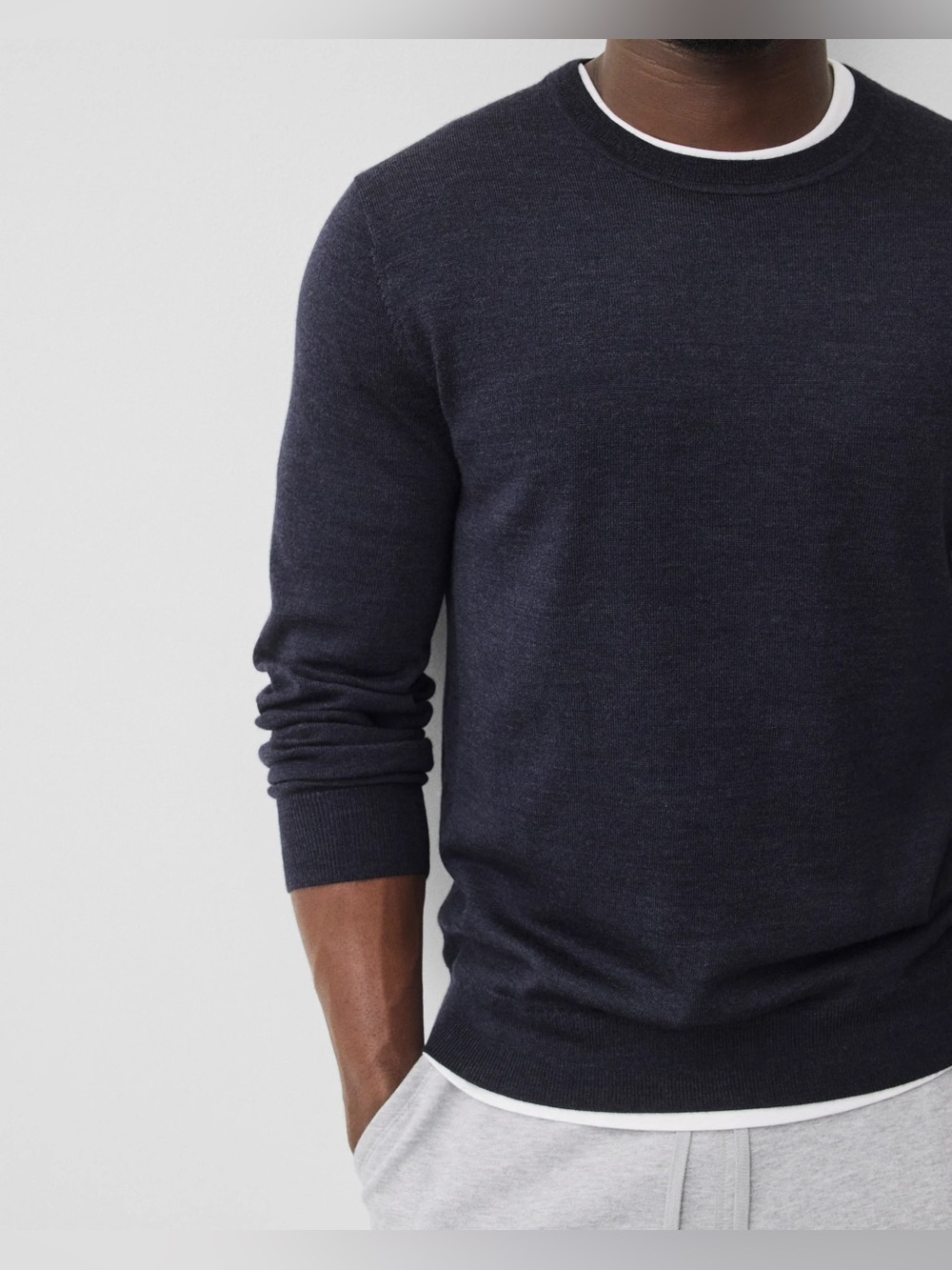 Reigning Champ LIGHTWEIGHT MERINO HARRY CREWNECK Heather Navy Large Sweater